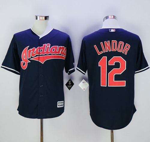 Indians #12 Francisco Lindor Navy Blue New Cool Base Stitched MLB Jersey - Click Image to Close